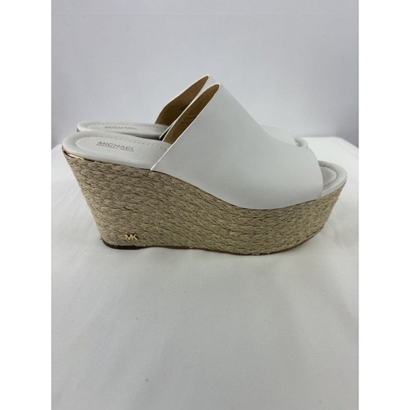 Michael Kors Platform Wedge Slides White 10 M Espadrille Raffia - Picture 4 of 11